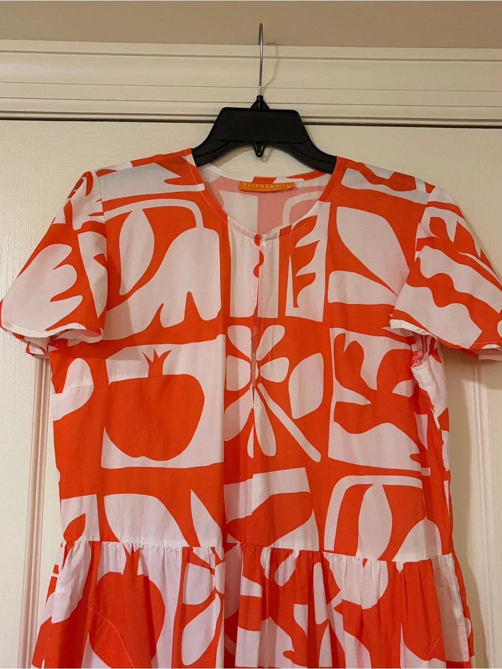 Women’s Orange & White Printed Tiered Dress - Picture 4 of 13